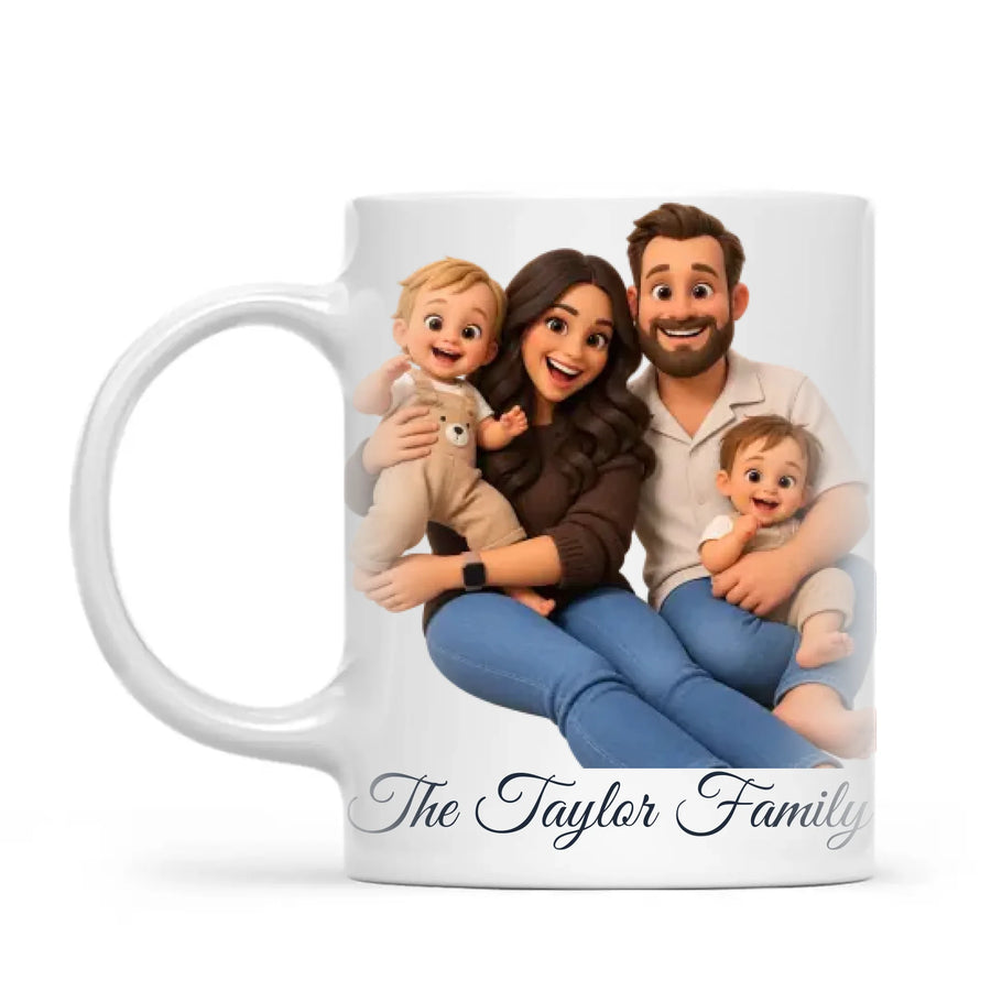 Personalised 3D Cartoon Family Portrait Mug from Your Photo