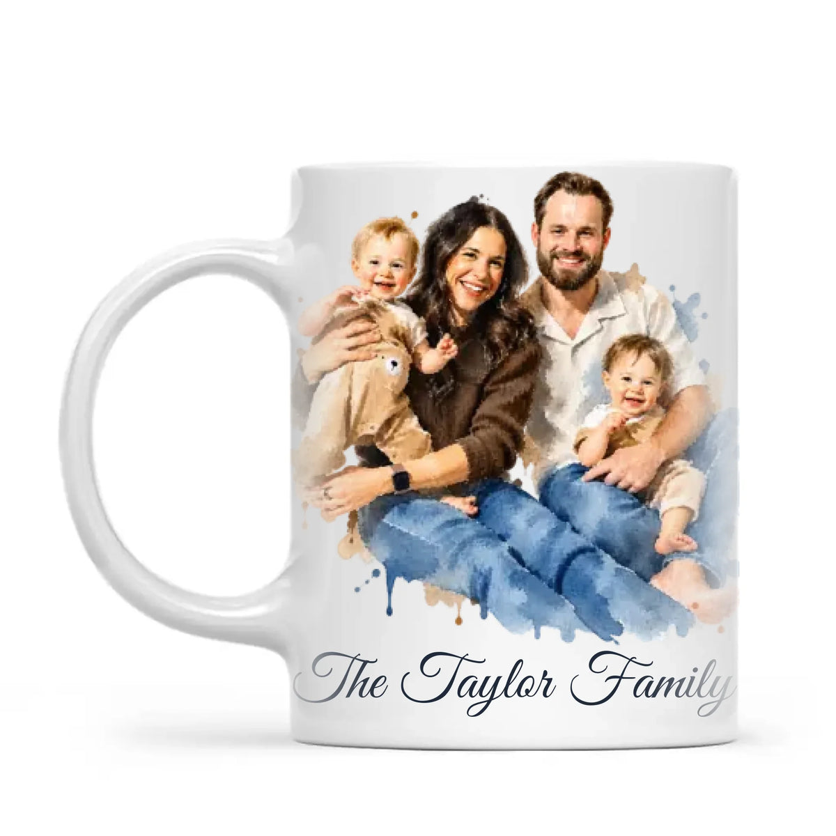 Personalised Watercolour Family Portrait Mug from Your Photo