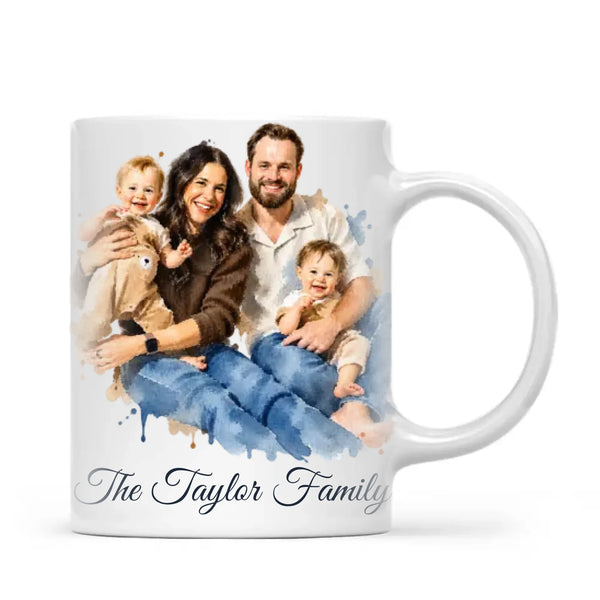 Personalised Watercolour Family Portrait Mug from Your Photo