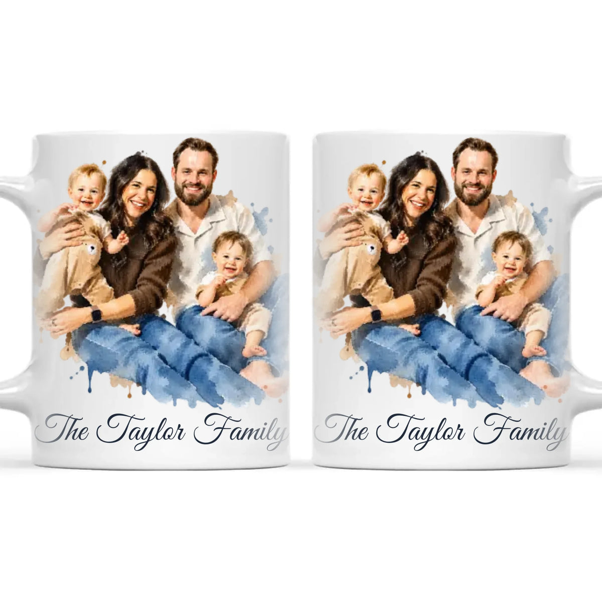 Personalised Watercolour Family Portrait Mug from Your Photo, view 3