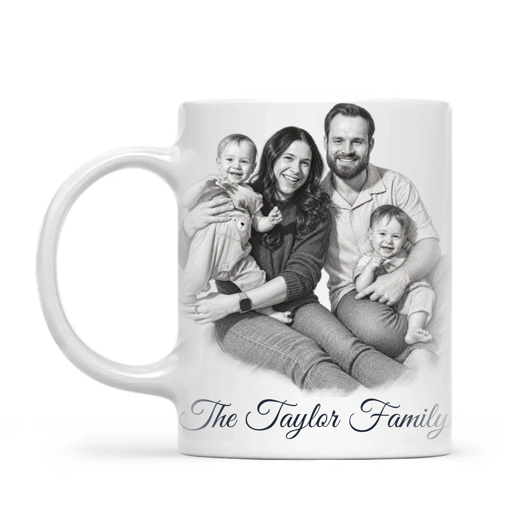 Personalised Pencil Sketch Family Portrait Mug from Your Photo