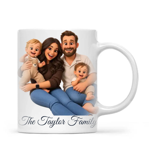 Personalised 3D Cartoon Family Mug with Message from Your Photo