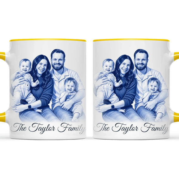 Personalised Blue and White China Family Portrait Mug from Your Photo