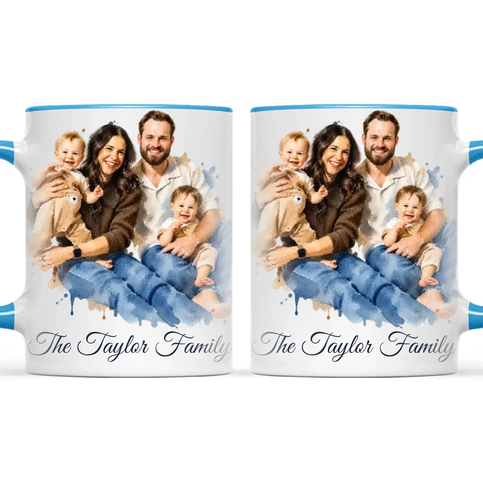 Personalised Watercolour Family Portrait Mug from Your Photo