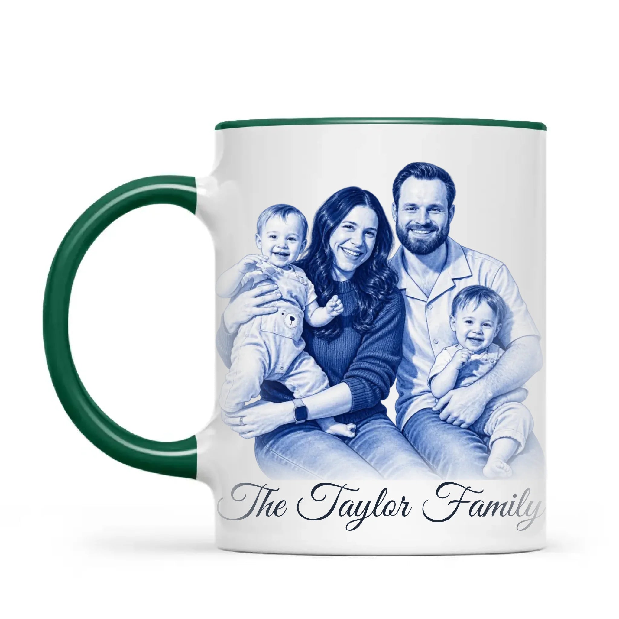 Personalised Blue and White China Family Portrait Mug from Your Photo