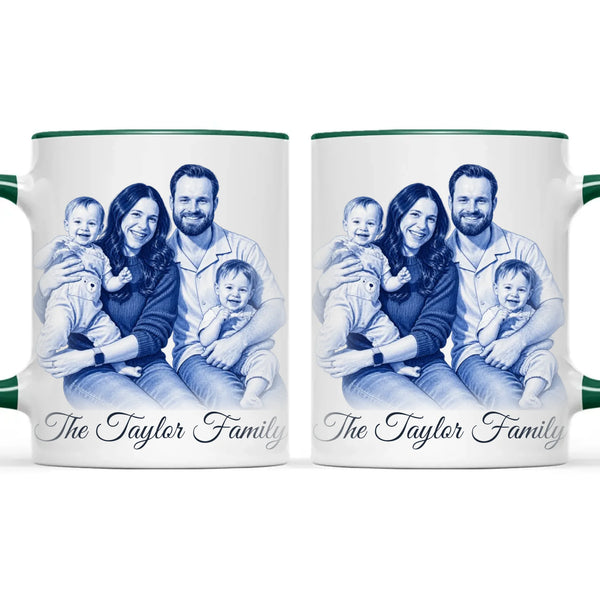 Personalised Blue and White China Family Portrait Mug from Your Photo