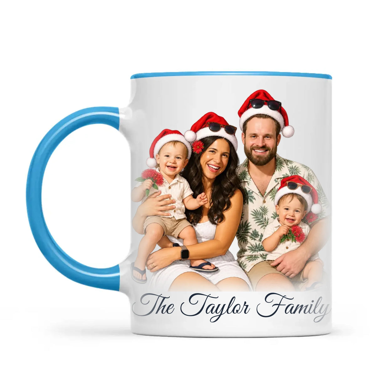 Personalised Summer Christmas Family Portrait Mug from Your Photo, view 7