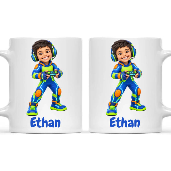 Personalised Gamer Hero Kids Photo Mug, view 3