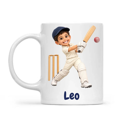 Personalised Cricket Star Kids Cartoon Mug from Your Photo