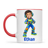 Personalised Gamer Hero Kids Photo Mug, 11oz mug with red handle and rim