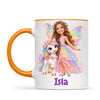 Personalised Unicorn Fairy Kids Photo Mug, 11oz mug with orange handle and rim