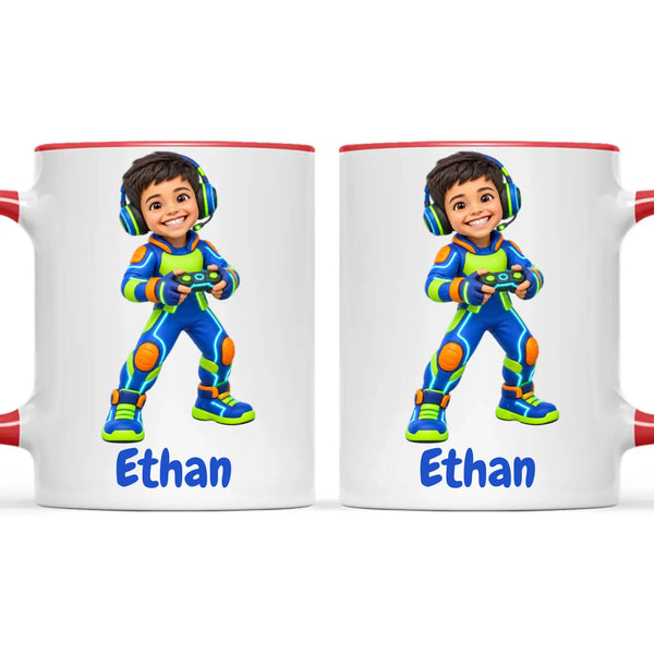 Personalised Gamer Hero Kids Photo Mug, view 9