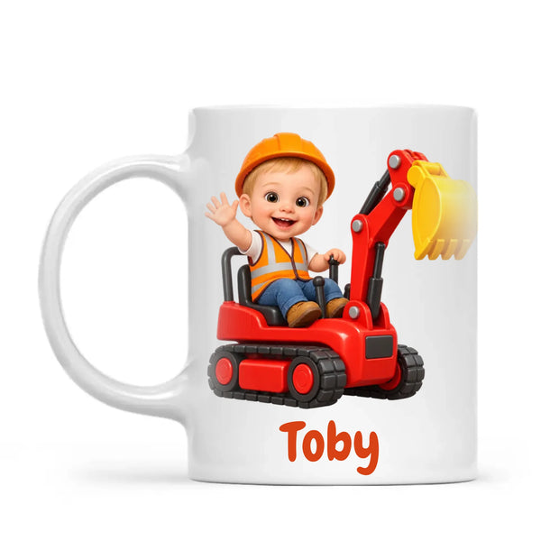 Personalised Digger Driver Kids Photo Mug
