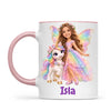 Personalised Unicorn Fairy Kids Photo Mug, 11oz mug with pink handle and rim