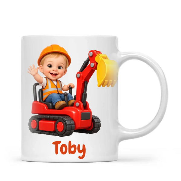 Personalised Digger Driver Kids Photo Mug, view 2