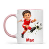 Personalised Football Star Kids Photo Mug, 11oz mug with pink handle and rim