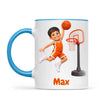Personalised Basketball Star Kids Photo Mug, 11oz mug with blue handle and rim