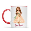 Personalised Storybook Princess and Prince Kids Photo Mug, 11oz mug with red handle and rim