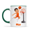 Personalised Basketball Star Kids Photo Mug, 11oz mug with dark green handle and rim