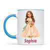 Personalised Storybook Princess and Prince Kids Photo Mug, 11oz mug with blue handle and rim
