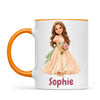 Personalised Storybook Princess and Prince Kids Photo Mug, 11oz mug with orange handle and rim