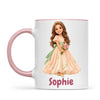 Personalised Storybook Princess and Prince Kids Photo Mug, 11oz mug with pink handle and rim