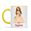Personalised Storybook Princess and Prince Kids Photo Mug, 11oz mug with yellow handle and rim