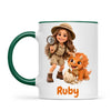 Personalised Dino Explorer Kids Photo Mug, 11oz mug with dark green handle and rim