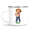 Personalised Little Farmer Kids Photo Mug, white 12oz enamel mug