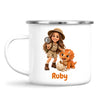 Personalised Dino Explorer Kids Photo Mug, white 12oz enamel mug