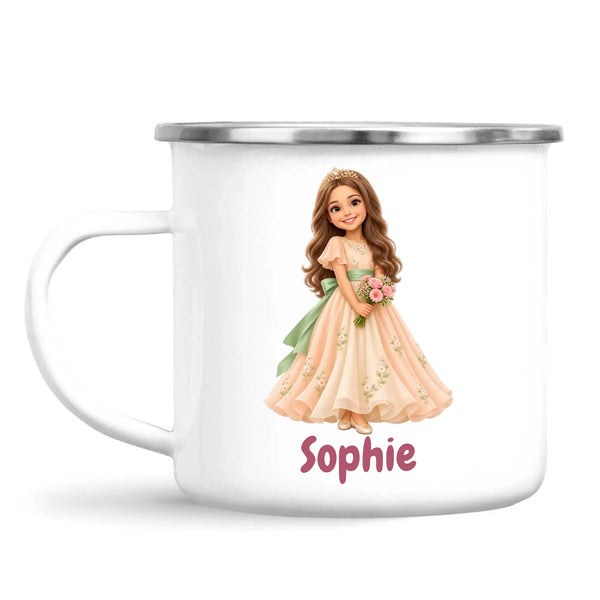 Personalised Storybook Princess and Prince Kids Photo Mug, white 12oz enamel mug