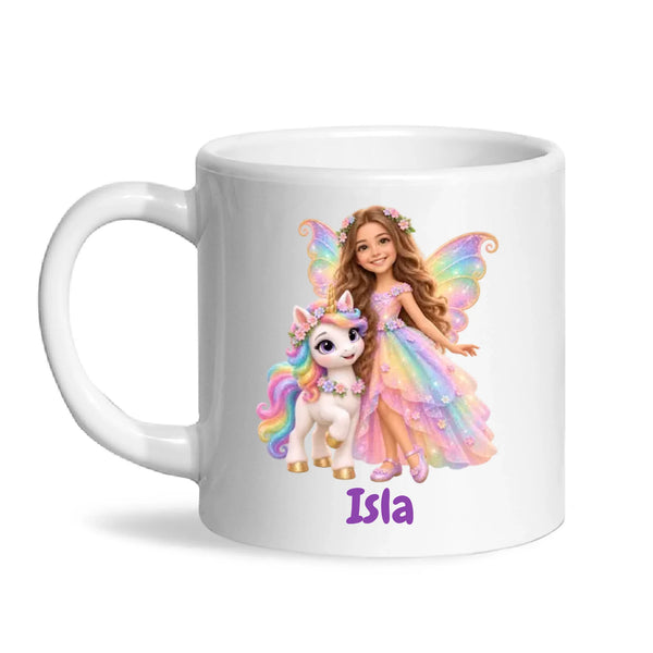 Personalised Unicorn Fairy Kids Photo Mug, white 6oz mug