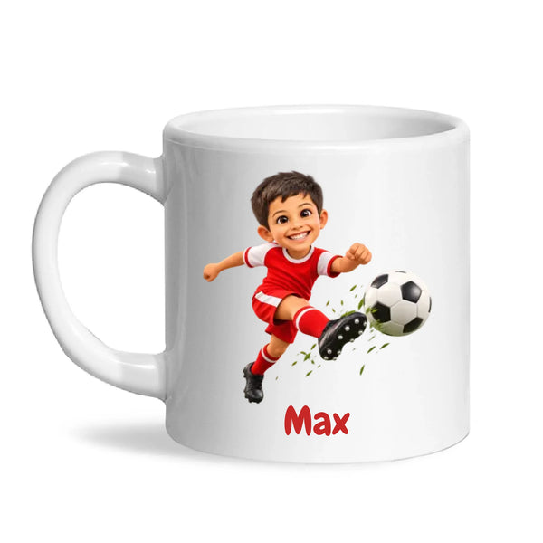 Personalised Football Star Kids Photo Mug, white 6oz mug