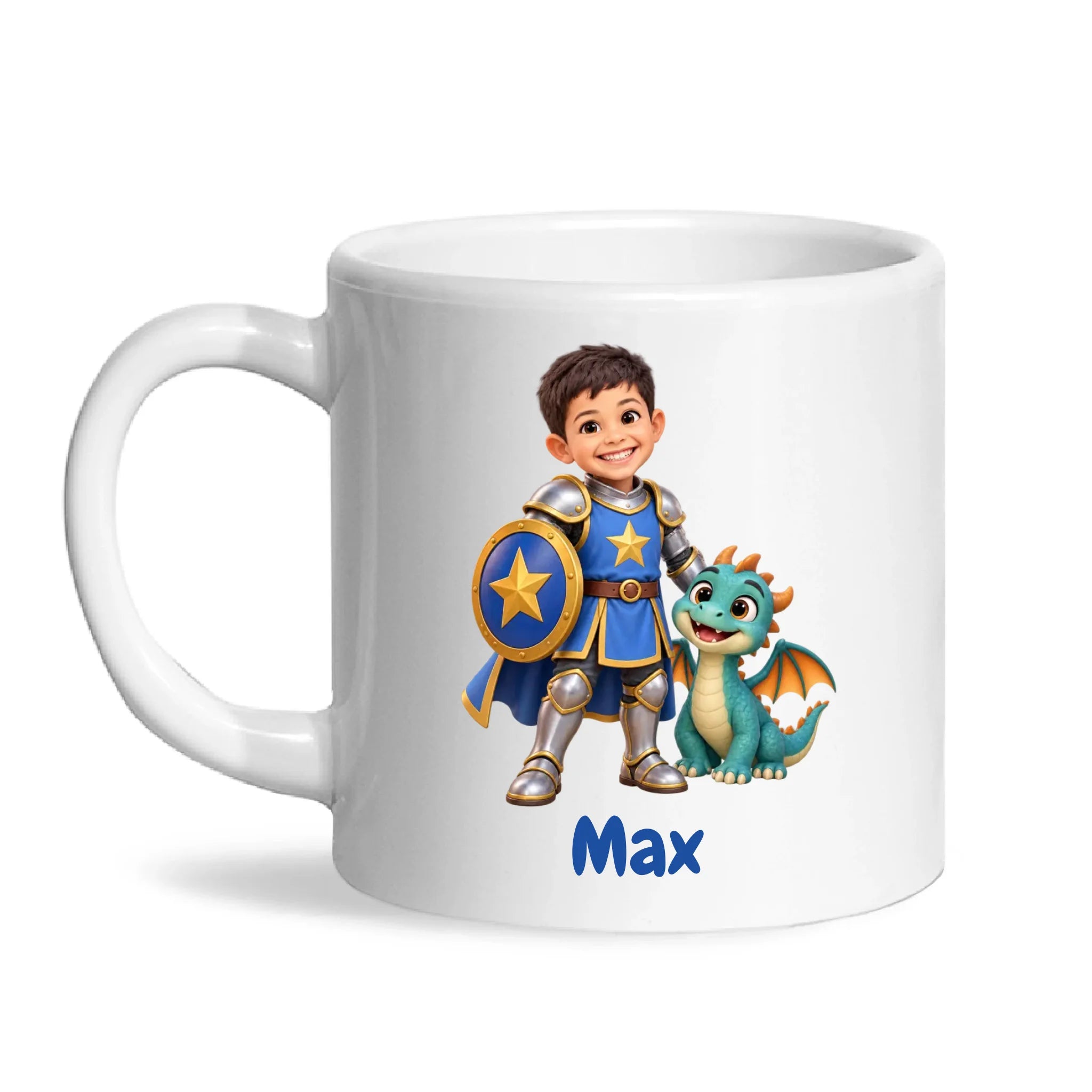 Personalised Knight and Dragon Kids Photo Mug, white 6oz mug