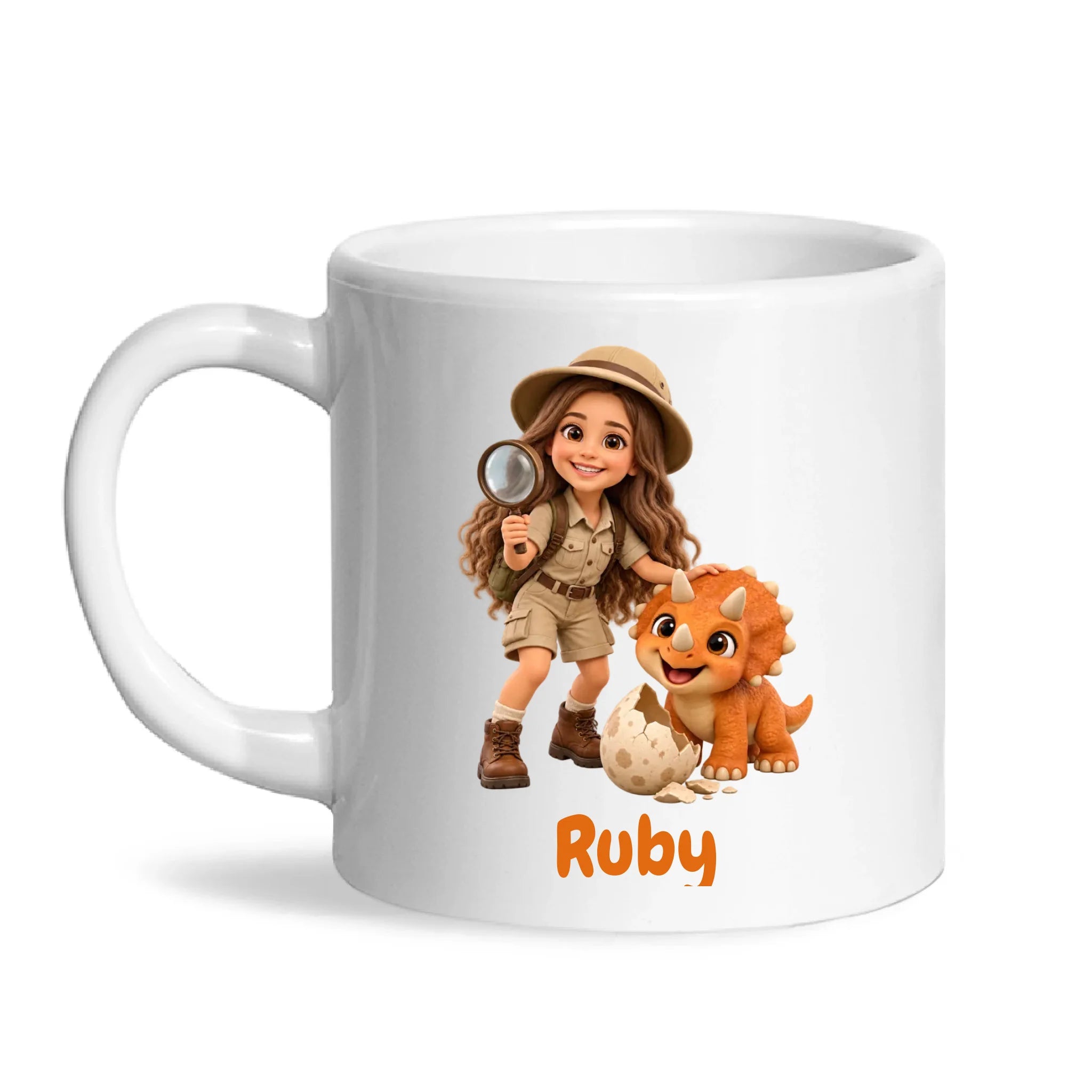 Personalised Dino Explorer Kids Photo Mug, white 6oz mug
