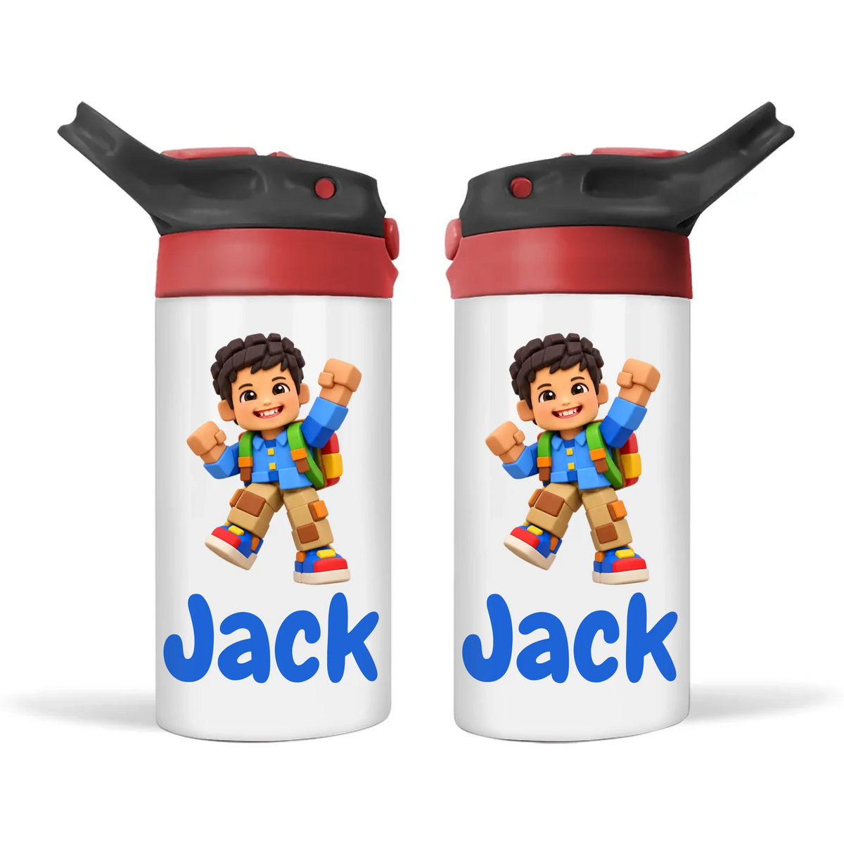 Personalised Block Hero Kids Photo Sippy Bottle, Black-Red