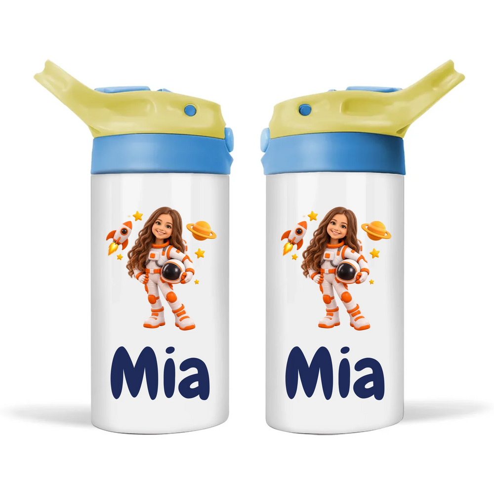 Personalised Little Astronaut Kids Cartoon Sippy Drink Bottle from Your Photo