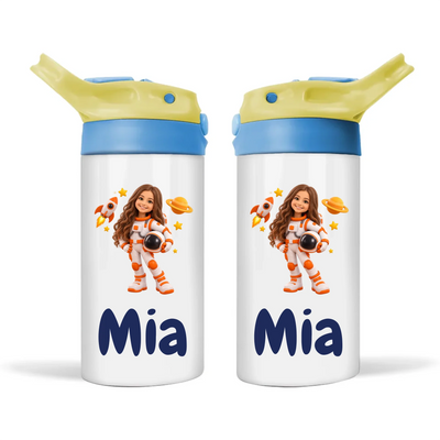Personalised Little Astronaut Kids Cartoon Sippy Drink Bottle from Your Photo