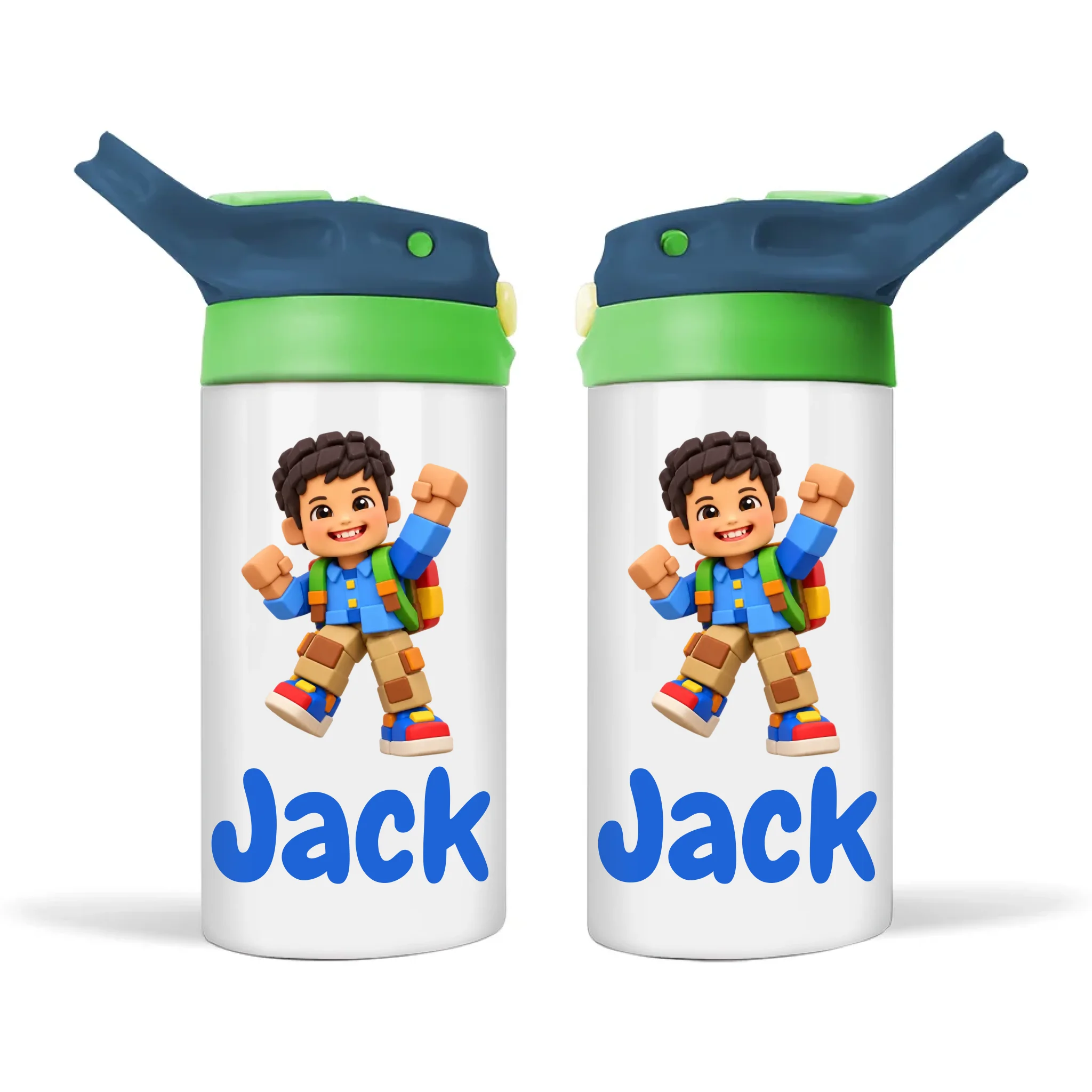 Personalised Block Hero Kids Photo Sippy Bottle, Navy Blue-Green
