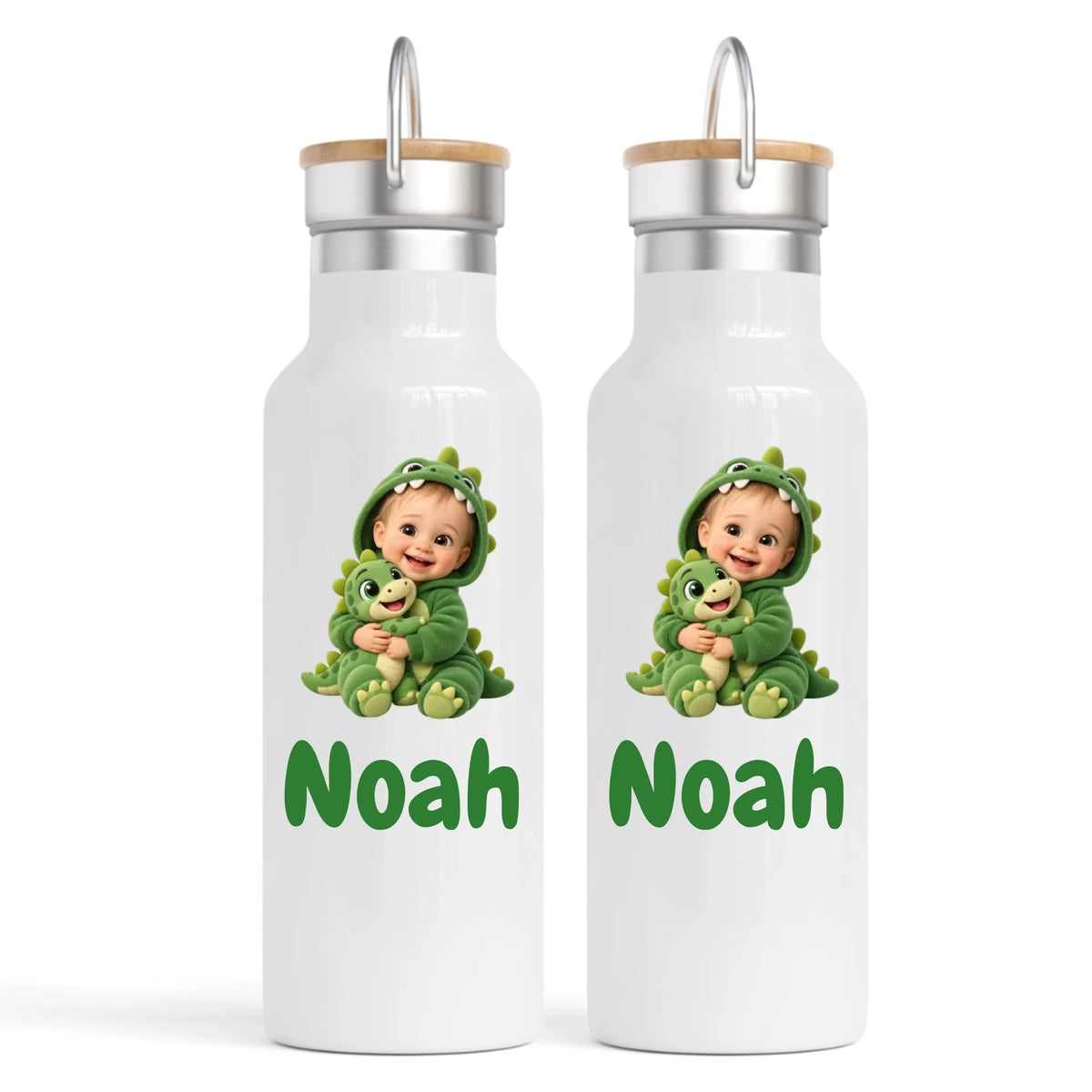 Personalised Dino Buddy Kids Cartoon Nomad Drink Bottle from Your Photo