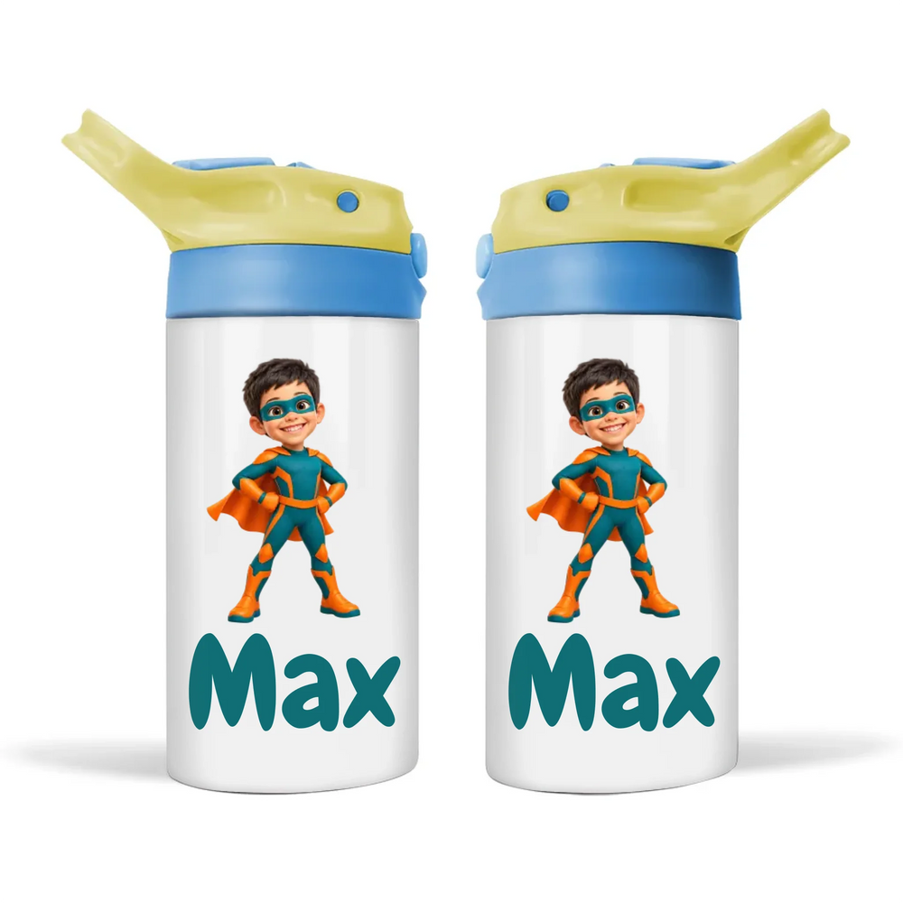 Personalised Superhero Kids Cartoon Sippy Drink Bottle from Your Photo