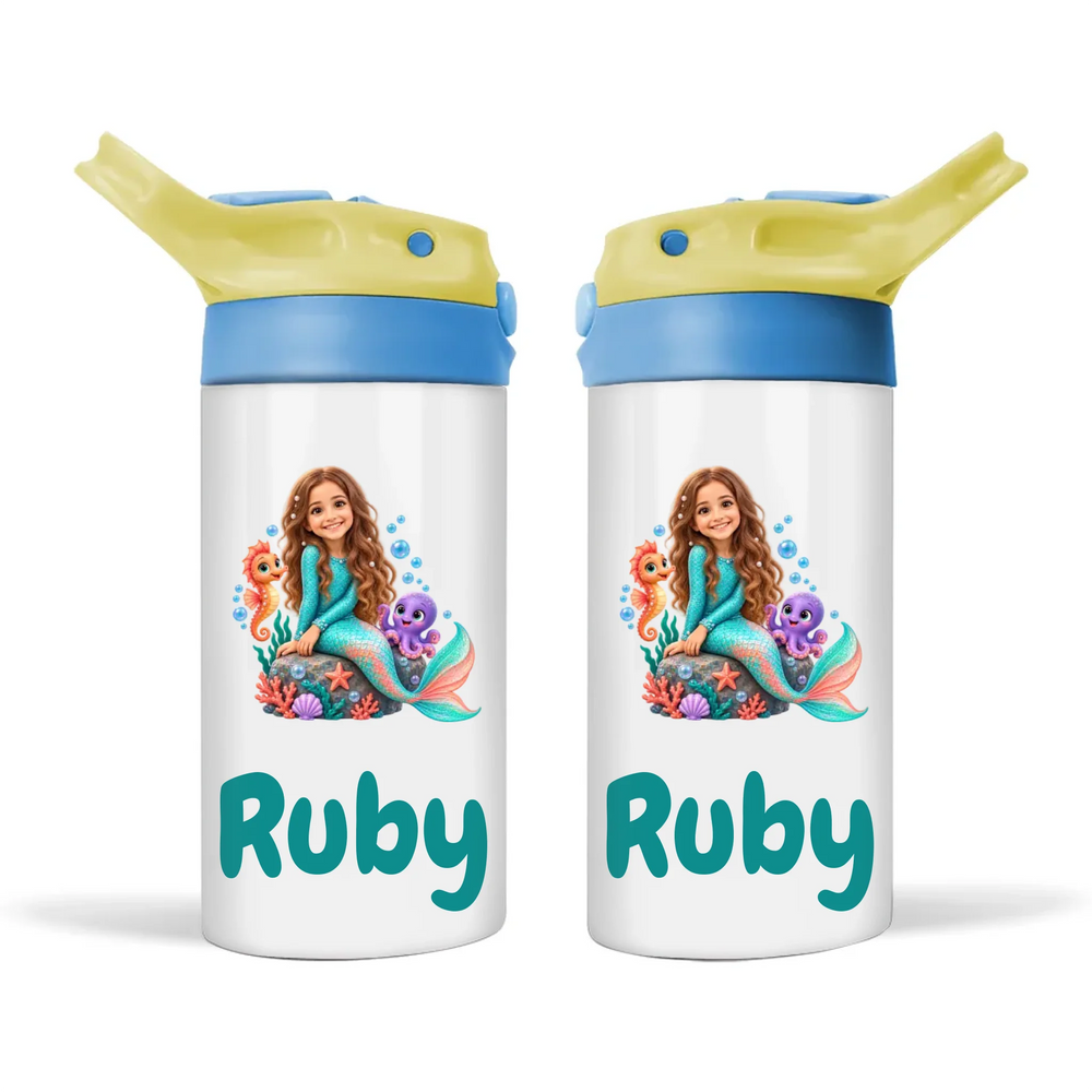 Personalised Mermaid Kids Cartoon Sippy Drink Bottle from Your Photo