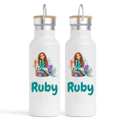 Personalised Mermaid Kids Cartoon Nomad Drink Bottle from Your Photo
