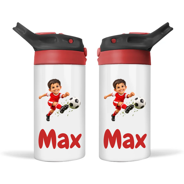 Personalised Football Star Kids Photo Sippy Drink Bottle, Black-Red
