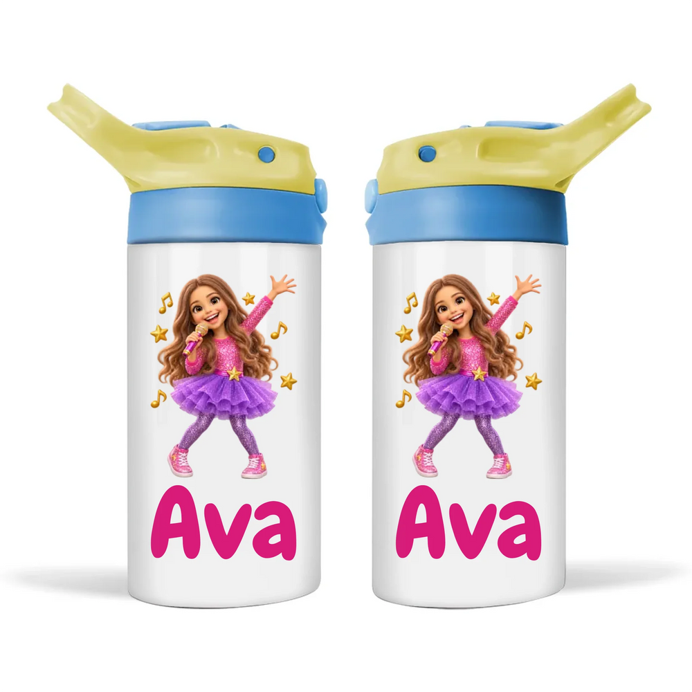 Personalised Pop Star Kids Cartoon Sippy Drink Bottle from Your Photo