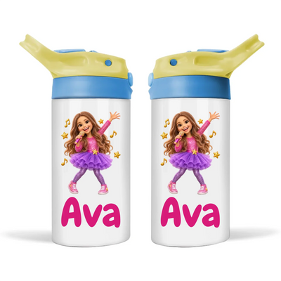 Personalised Pop Star Kids Cartoon Sippy Drink Bottle from Your Photo