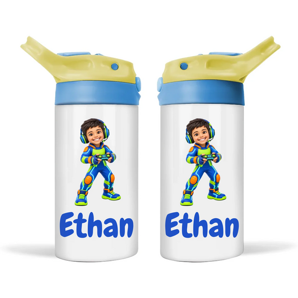 Personalised Gamer Hero Kids Photo Sippy Drink Bottle