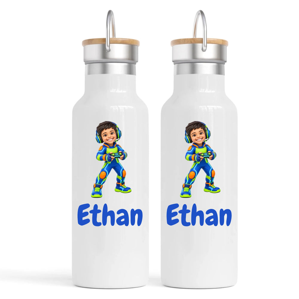 Personalised Gamer Hero Kids Cartoon Nomad Drink Bottle from Your Photo
