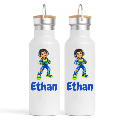 Personalised Gamer Hero Kids Cartoon Nomad Drink Bottle from Your Photo