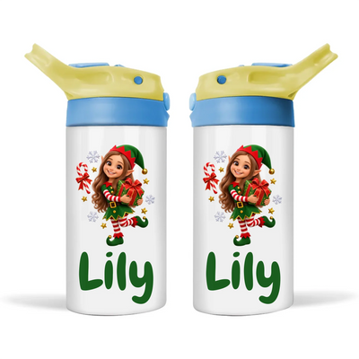 Personalised Christmas Elf Kids Cartoon Sippy Drink Bottle from Your Photo